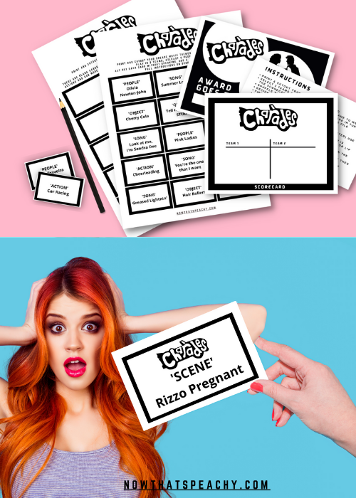 Grease Movie Charades Party Game Printable