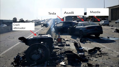 Kecelakaan Tesla Model X milik Huang Kecelakaan Tesla Model X milik Huang