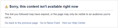Этот контент сейчас недоступен Ошибка Facebook