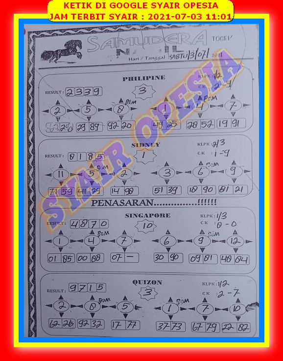 Syair Sdy Hari Ini Sabtu 3 Juli 2021 Opesia Official