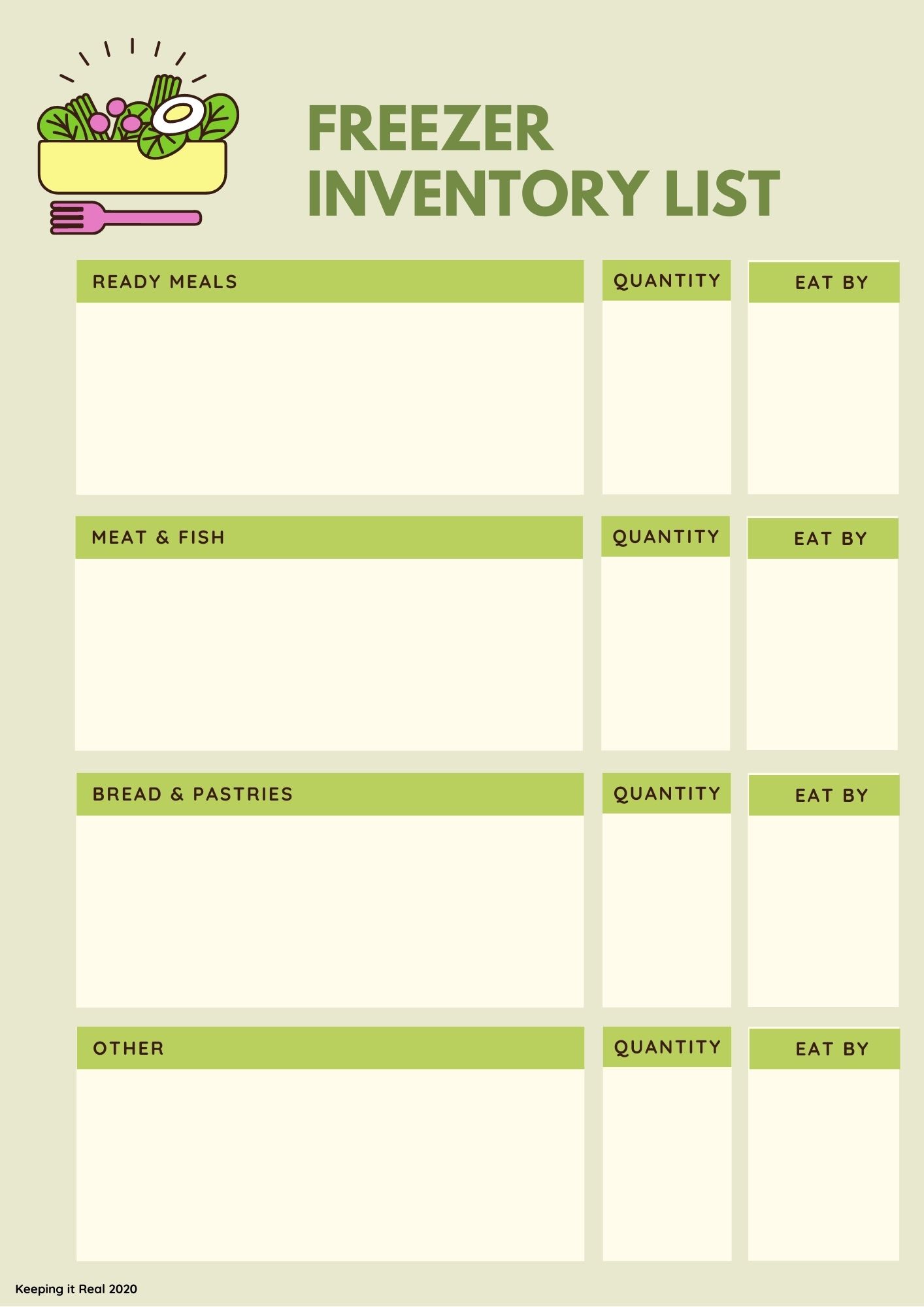 Printable Freezer Inventory Form