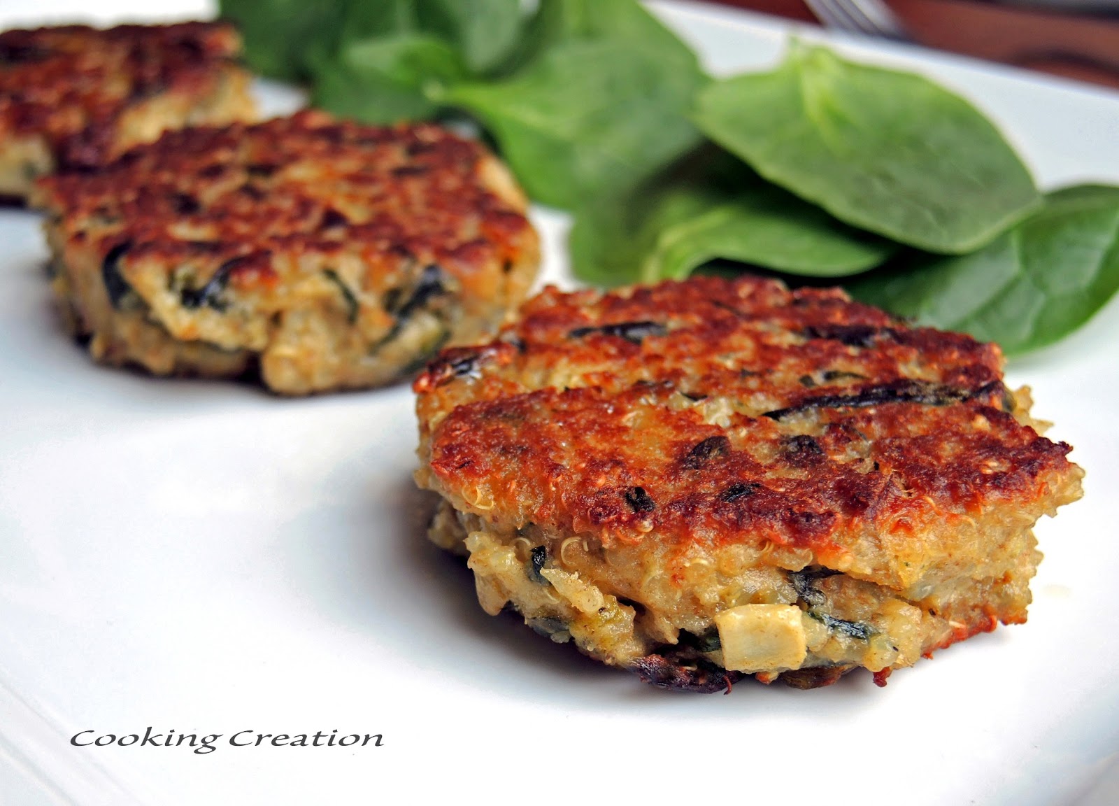 Cooking Creation Quinoa Cakes with Artichoke, Spinach & Caramelized Onion