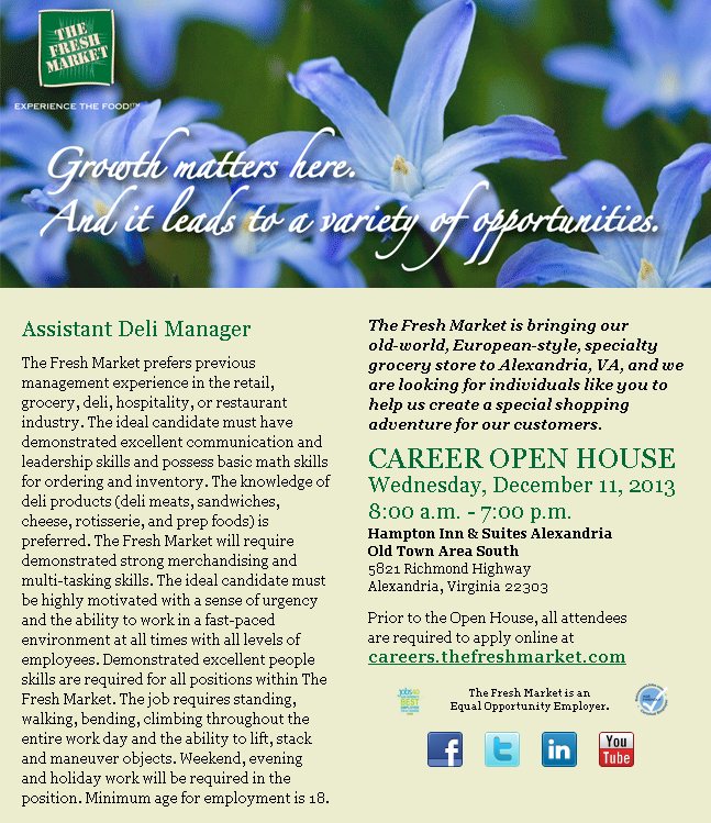 Active Jobs Hiring Now The Fresh Market Alexandria, VA Career Event