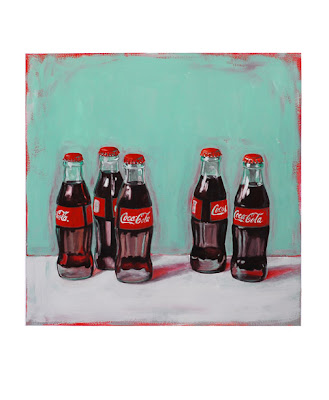 painting of five coke a cola bottles