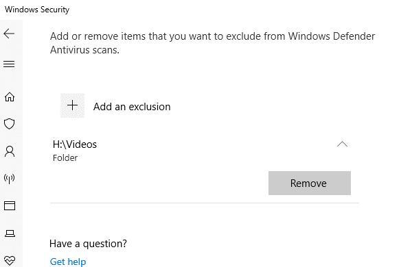 escludere una cartella dalla scansione di sicurezza di Windows