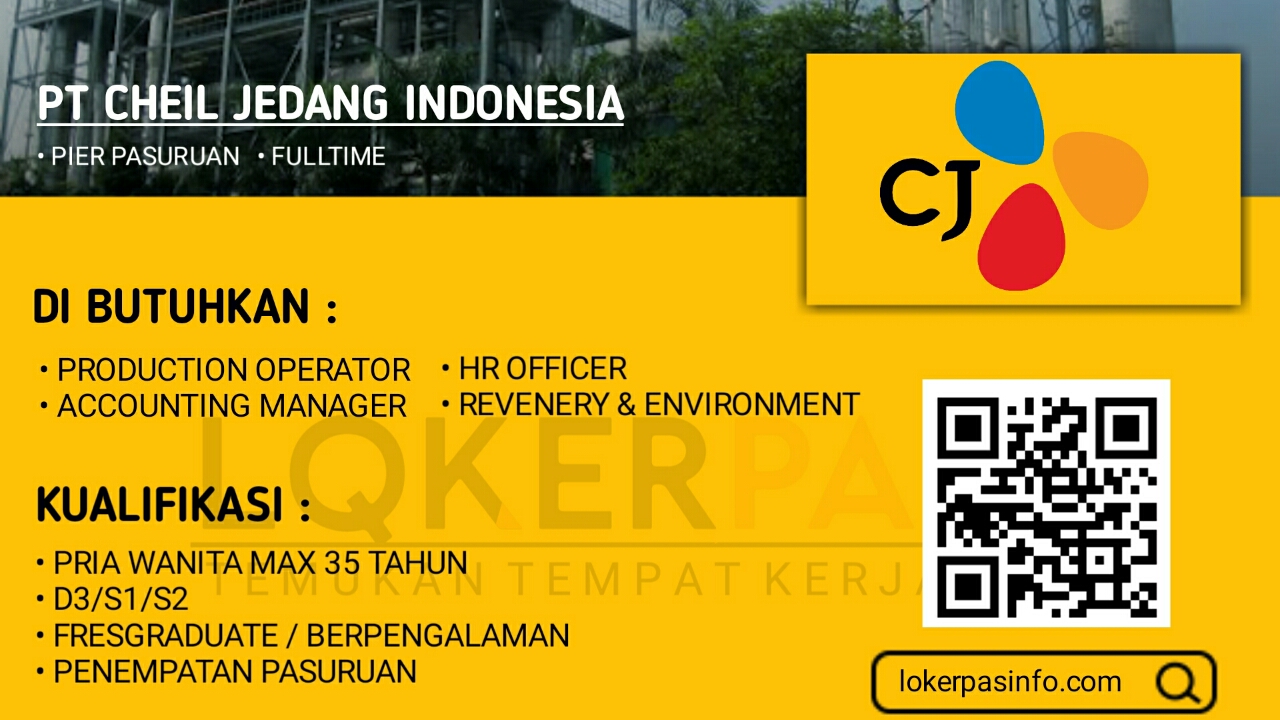 Loker pasuruan Operator Produksi PT Cheil Jedang Indonesia 2021
