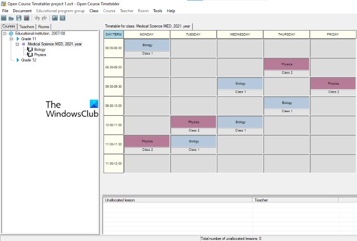 Cursusroostersoftware openen