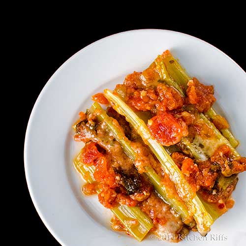 Kitchen Riffs Braised Celery with Tomato and Parmesan