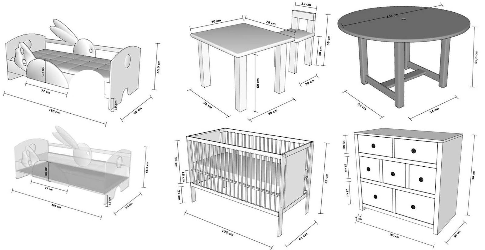 Dimensions standard des meubles pour enfants
