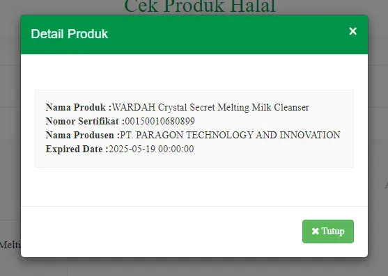 cek halal wardah crystal secret melting milk cleanser