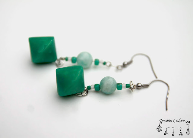 Boucles oreilles pâte polymère Jade vert Stenna Création 