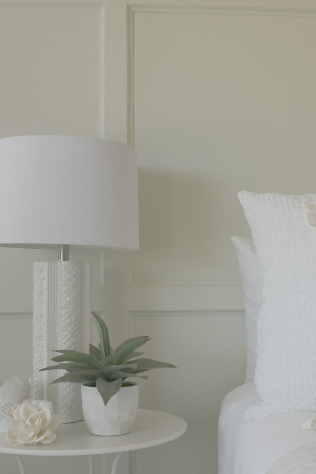 DIY bedroom decor makeover with serene, European inspired modern farmhouse style by Hello Lovely Studio