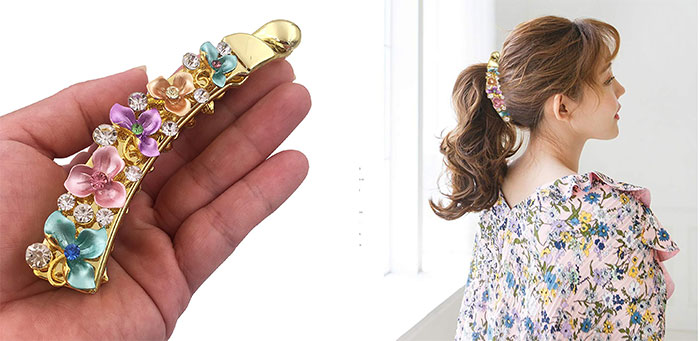 NeoStipZone | 35 Beautiful Hair Clips / Barrette Collection | Floral Rhinestone Banana Hair Clip sample