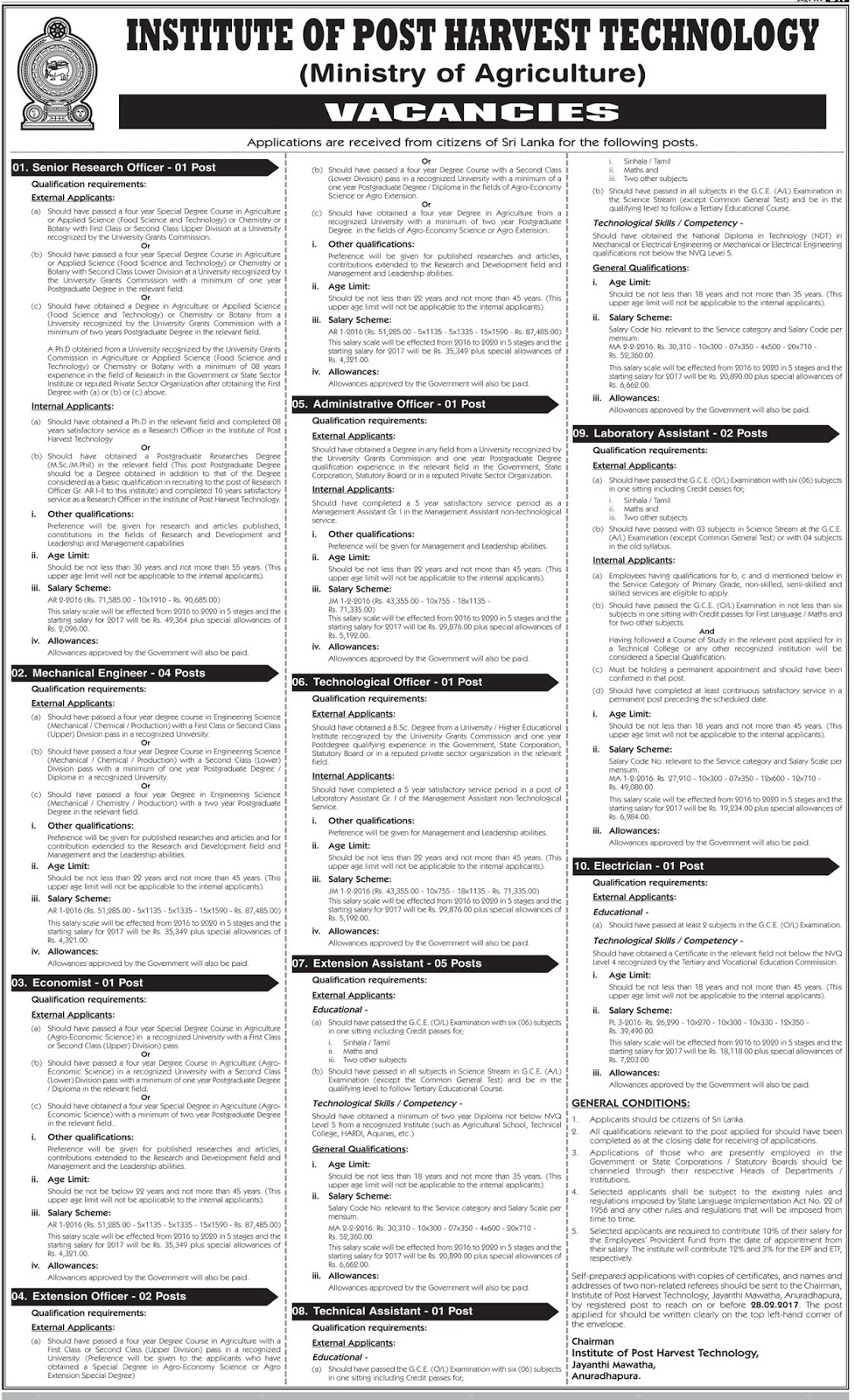 Senior Research Officer, Mechanical Engineer, Economist, Extension