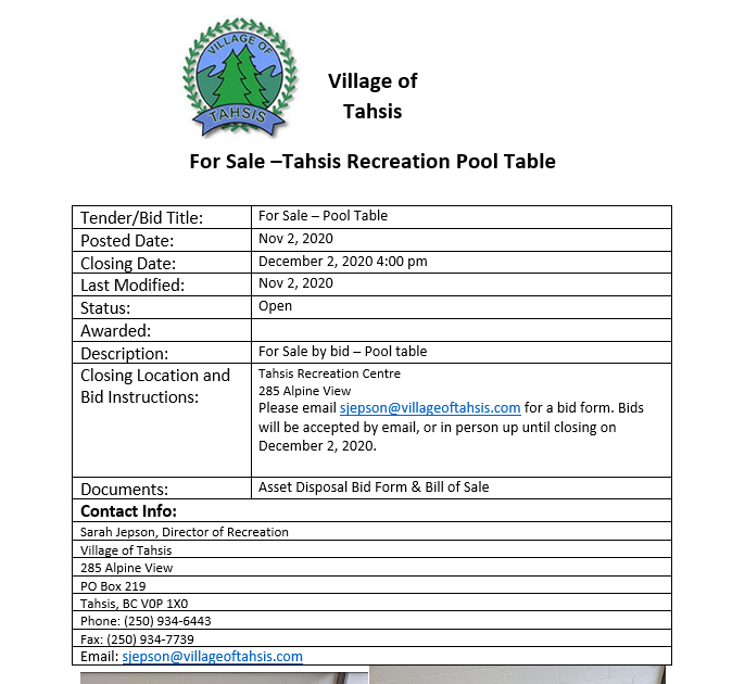 Tahsis Living Pool table for sale