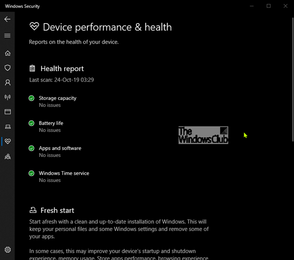 Performances et santé de l'appareil dans Windows 10