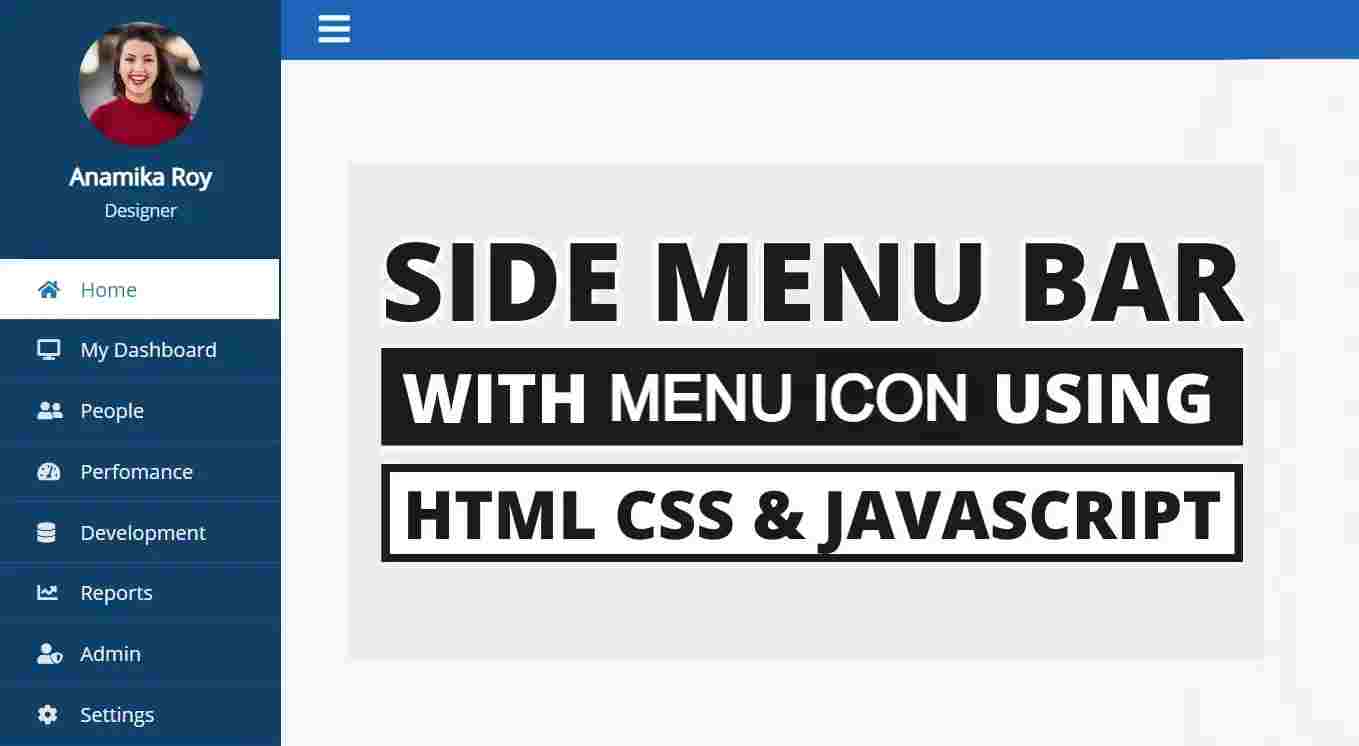 Sidebar Menu Using HTML, CSS & JavaScript