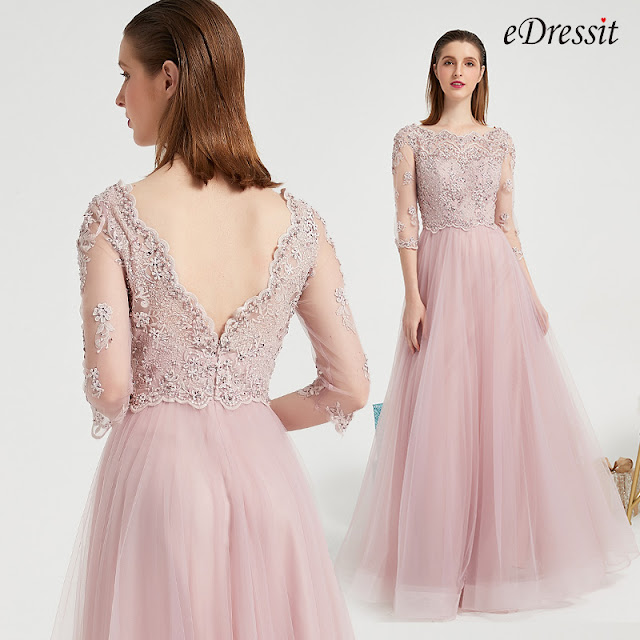 eDressit Pink New Beaded Embroider Sleeves Prom Party Evening Dress