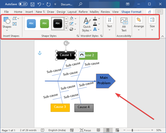 Cara membuat Diagram Tulang Ikan di Word