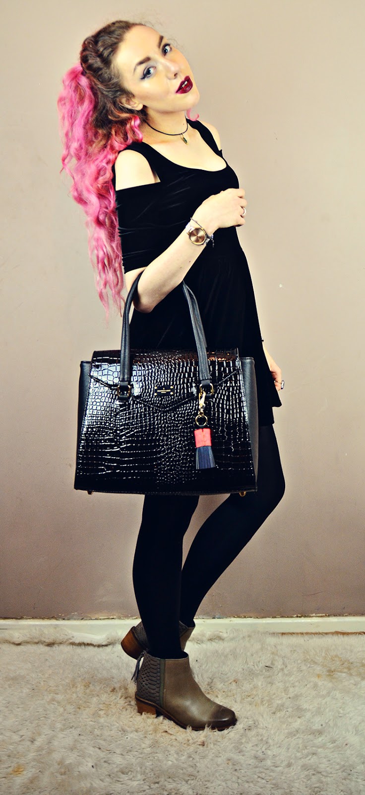 Cut out Dress// Frank and Doll* Cape// Blue Vanilla* Tights// Primark Bag// Pauls Boutique* Boots// Hush Puppies* Necklace// The Adorned Duo* Watch// Olivia Burton Rings// Euphoria Creations*, Pretty Attitude*, Lyla Loves* Scrunchie// American Apparel