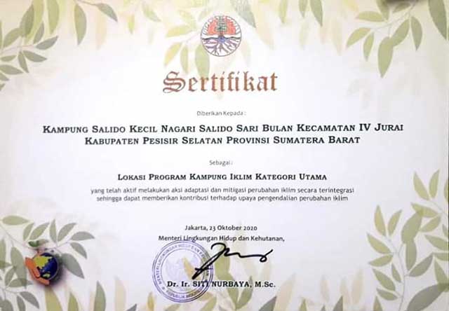 sertifikat proklim utama kampung salido kecil