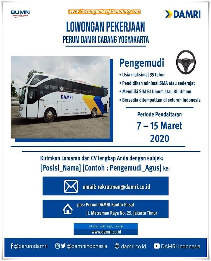 Loker Bandung Sopir Pengemudi Damri
