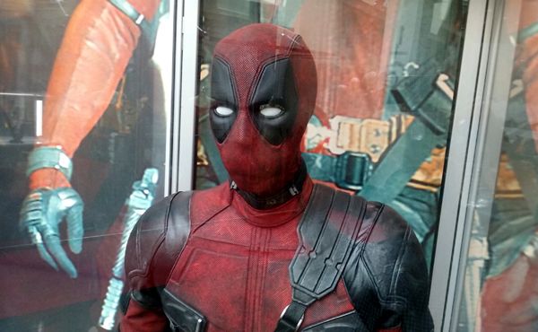 The DEADPOOL costume on display at ArcLight Cinemas in Hollywood...on May 29, 2018.