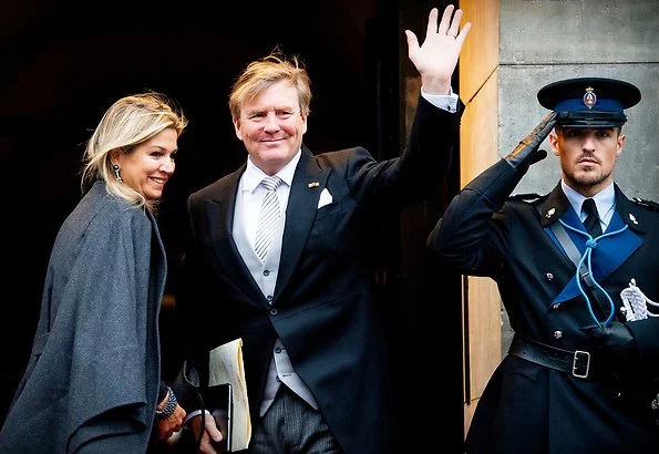 Queen Maxima wore Natan dressKing Willem-Alexander, Princess Beatrix and Princess Margriet at Amsterdam Royal Palace