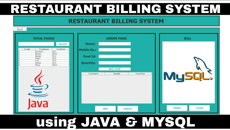 Restaurant Billing System Project using Java & MySQL