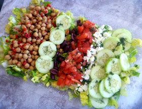 Greek Cobb Salad:  Romaine salad loaded with crisp summer veggies, roasted red peppers, chickpeas, Kalamata olives and tangy feta cheese. Oh what a salad! - Slice of Southern