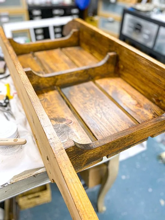 Staining a wooden sled