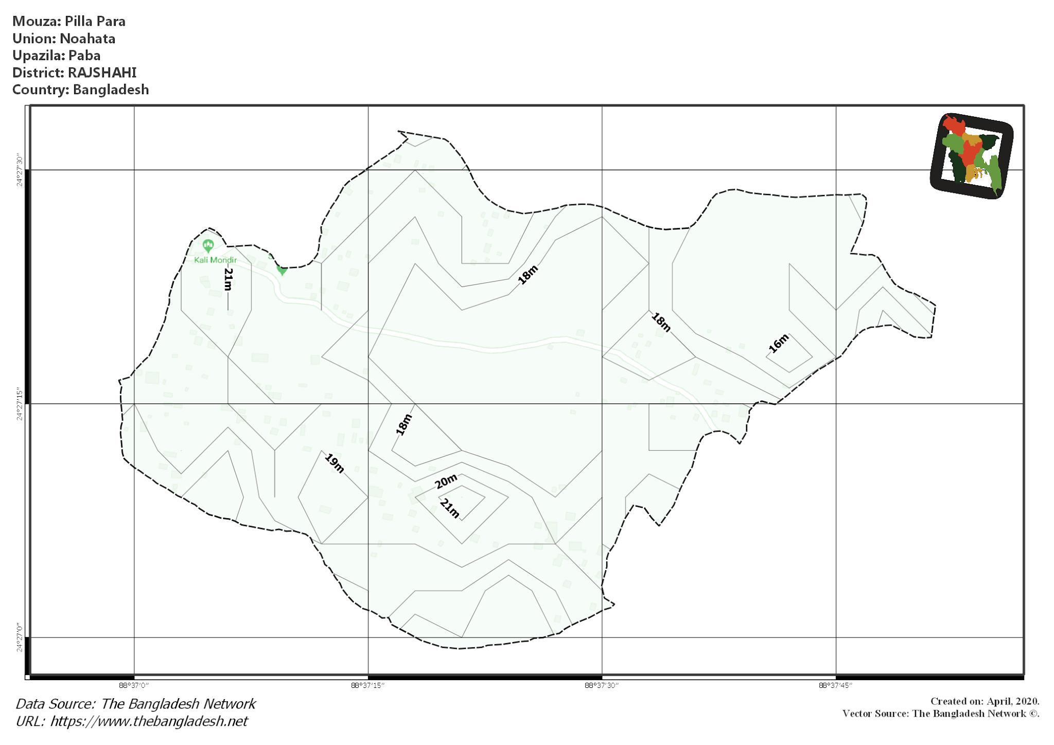 Map of Pilla Para Mouza of Paba Upazila, RAJSHAHI, Bangladesh.