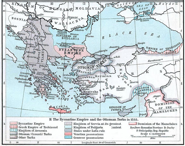 Византийская и Османская империи в 1355 году.  Карта Уильяма Шеперда. 1911 год © University of Texas Libraries