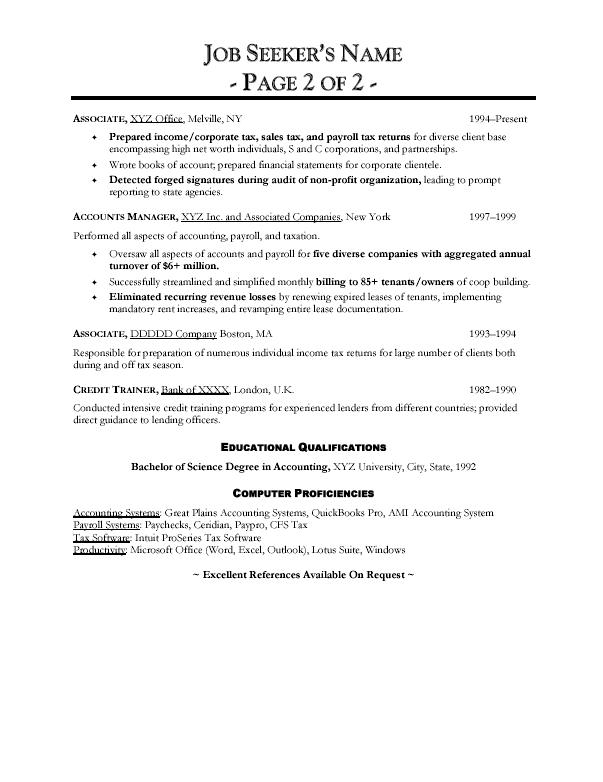 Corporate accounting resume examples