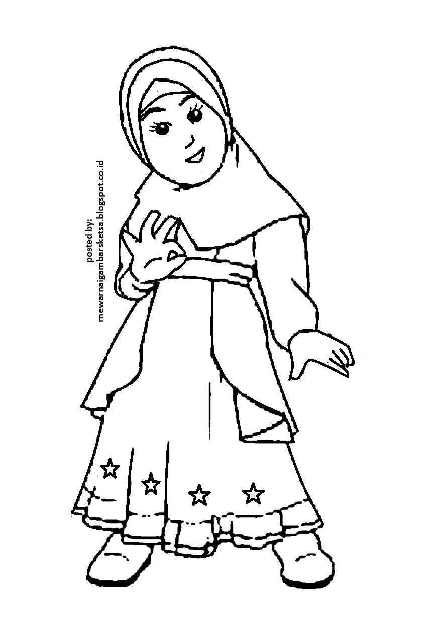 Gambar Sketsa Mewarnai Islami Dunia Putra Putri Related Image