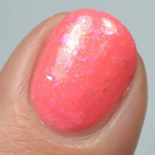 coral nail polish with flakies