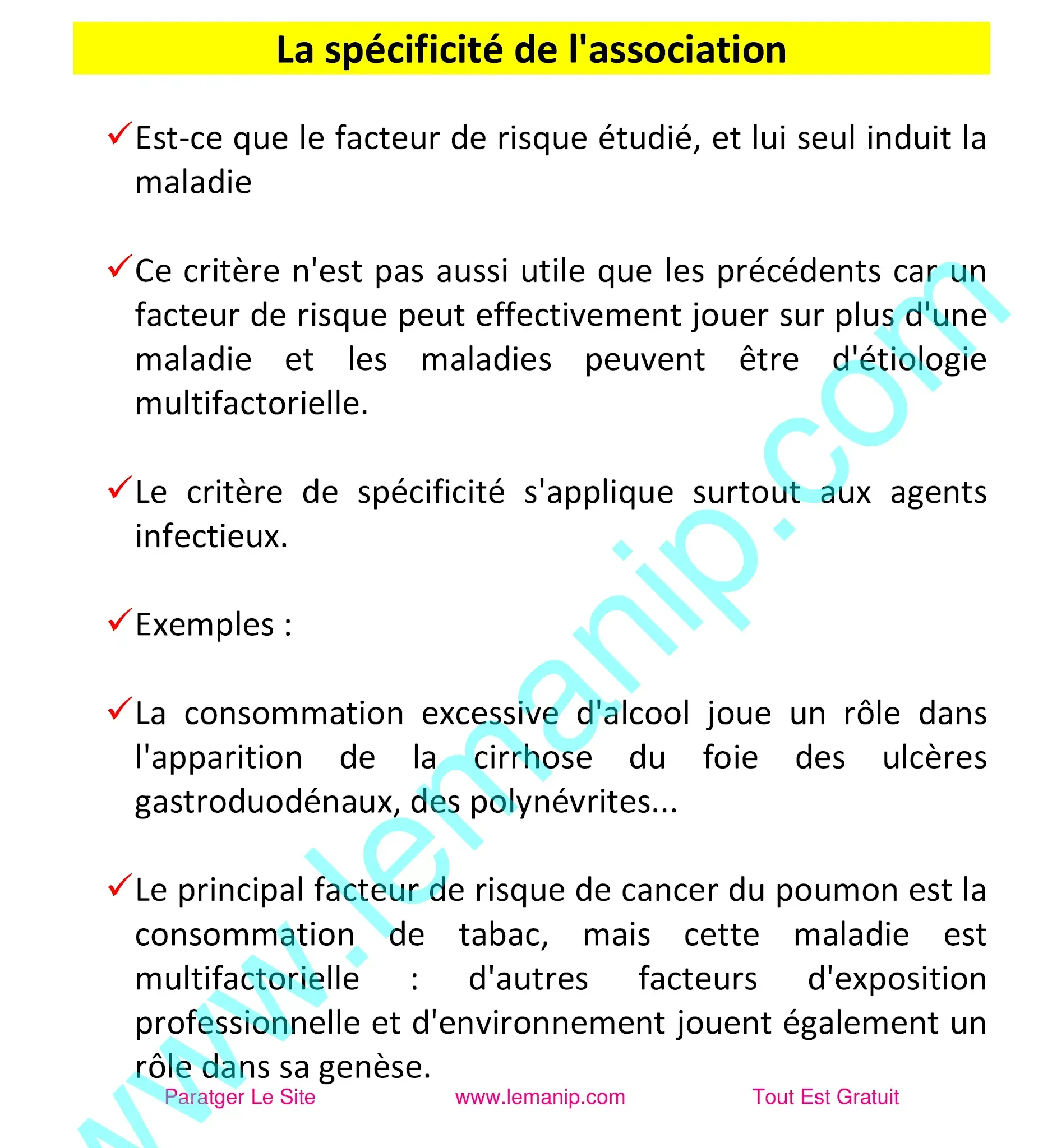 La spécificité de l'association