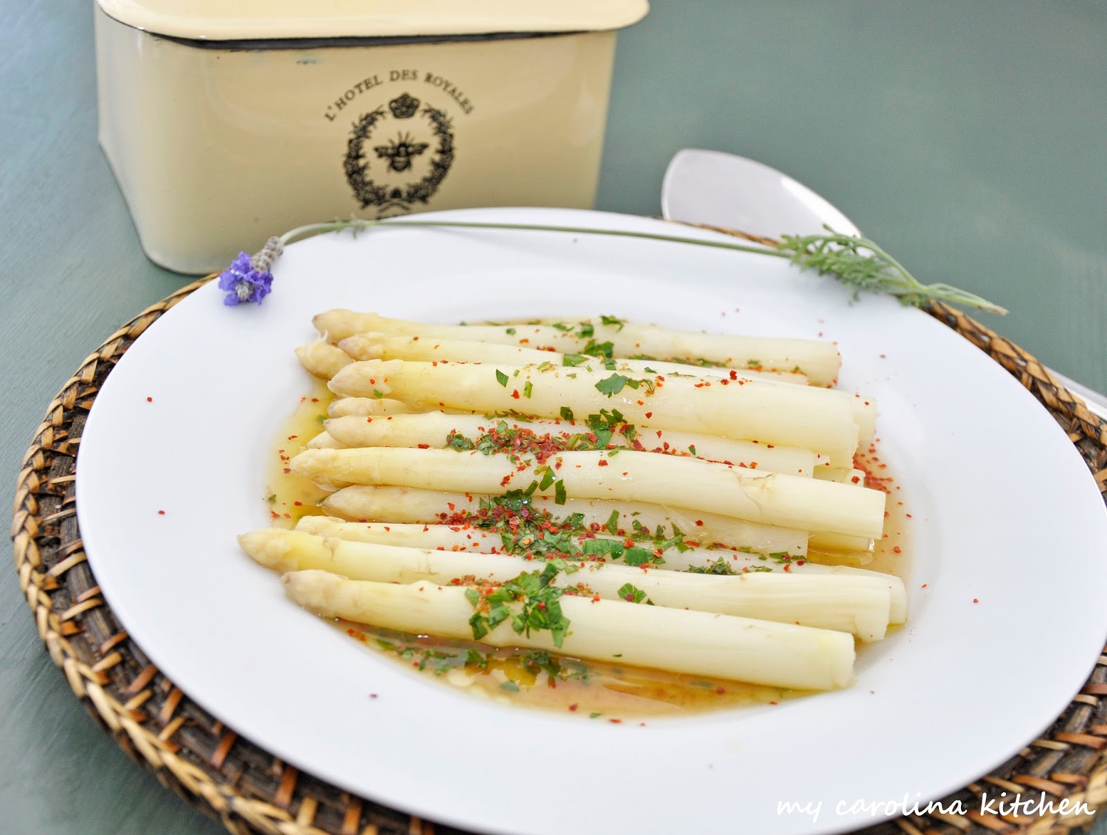 My Carolina Kitchen White Asparagus with a Brown Butter Vinaigrette