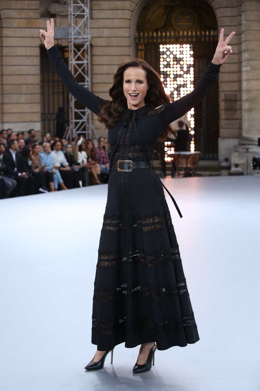 Andie MacDowell Clicks at Le Defile L’Oreal Paris Show at Paris Fashion