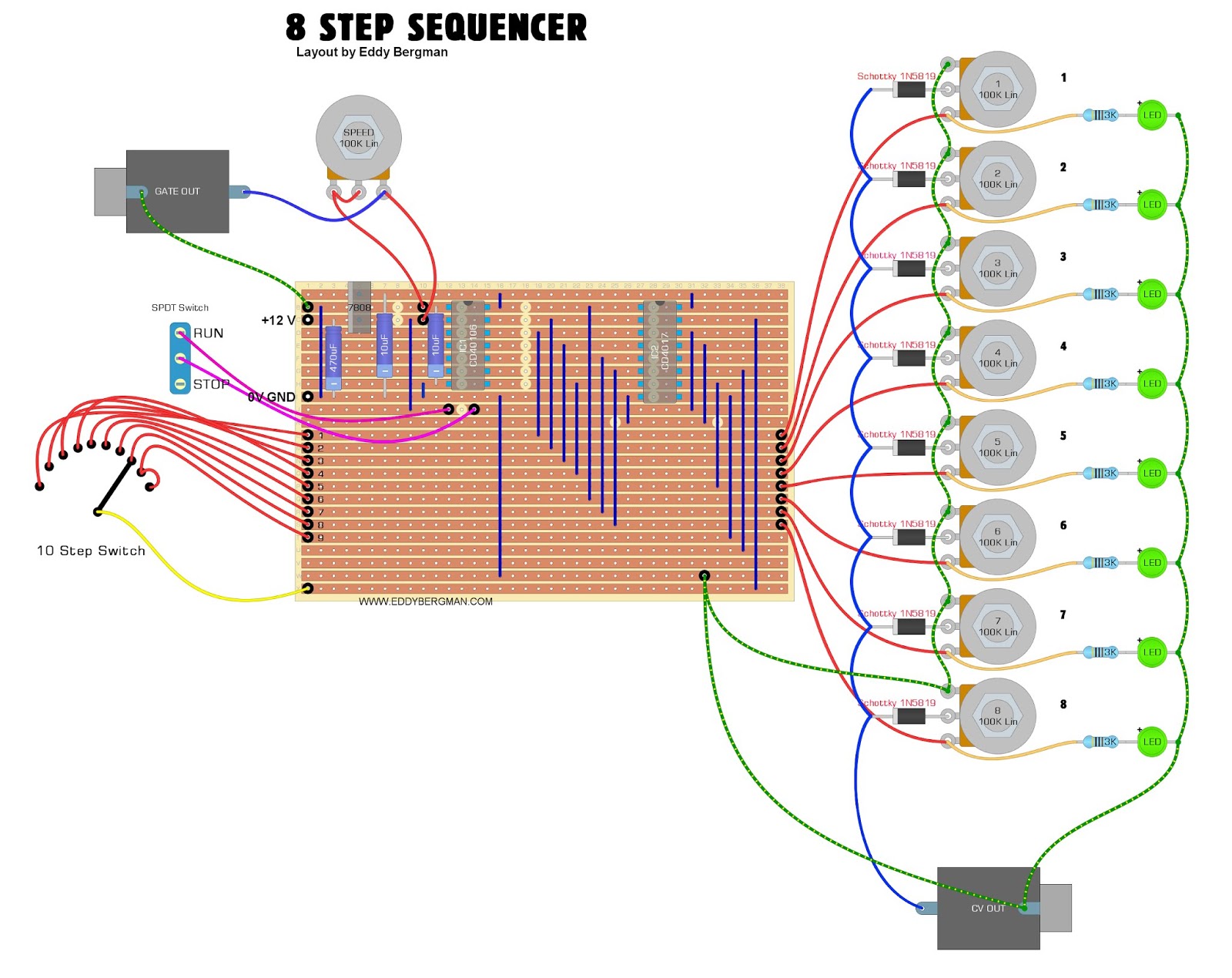 Eddy Bergman.com: Synthesizer Build part-8: 8 STEP SEQUENCER.