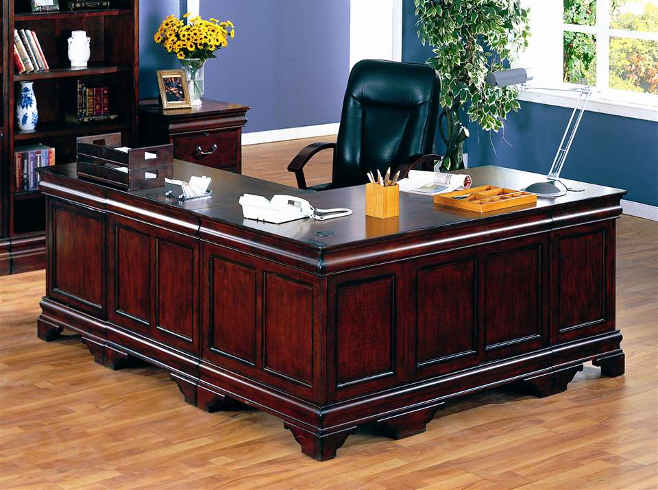 Golden Oak LShape Office Desk in Dark CherryHome And Office Furniture