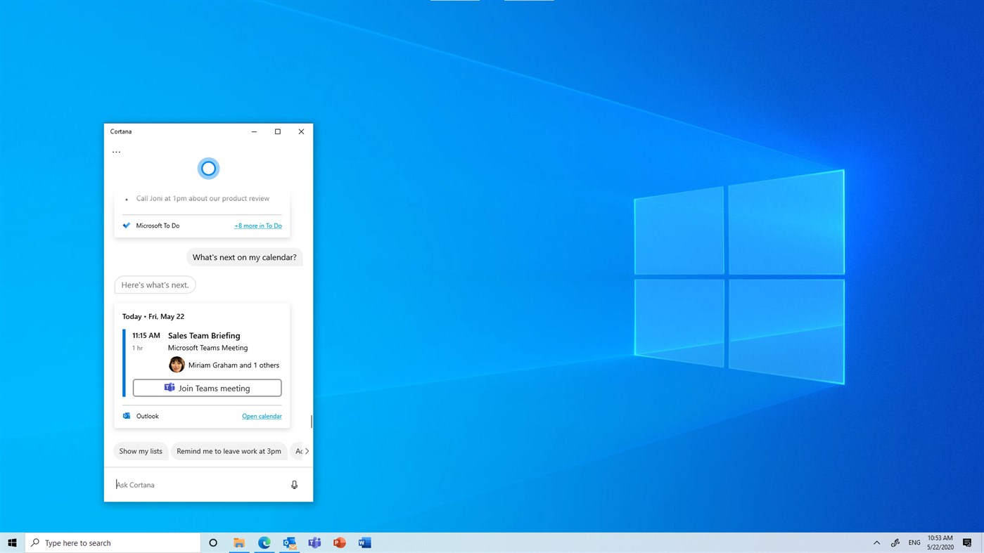 [Non più Beta] Cortana si aggiorna in Windows 10 Versione 2004