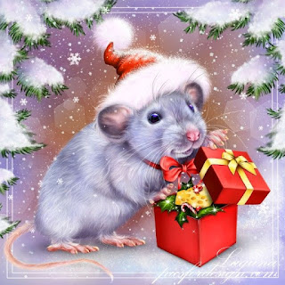 Postcard for the New year mouse and rat 2024. Free, beautiful live Christmas cards in the year of mouse
