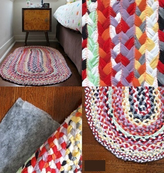 Hendmade ideas for everyone. Rug out of old Tshirts. Коврик из старых