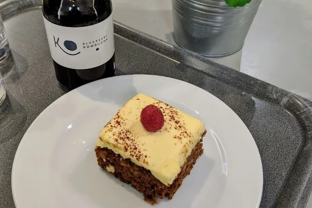 Carrot cake and Kombucha at IMMA Cafe in Dublin