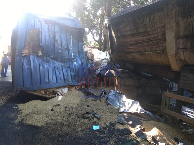 Container cai em cabine de carreta e mata motorista em acidente na BR-354 em Pouso Alto