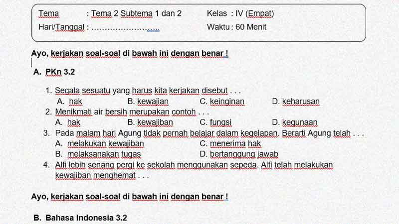 Latihan Soal Ulangan Kelas 4 Tema 2 Subtema 1 Dan 2 Kunci Jawaban Sekolahdasar Net