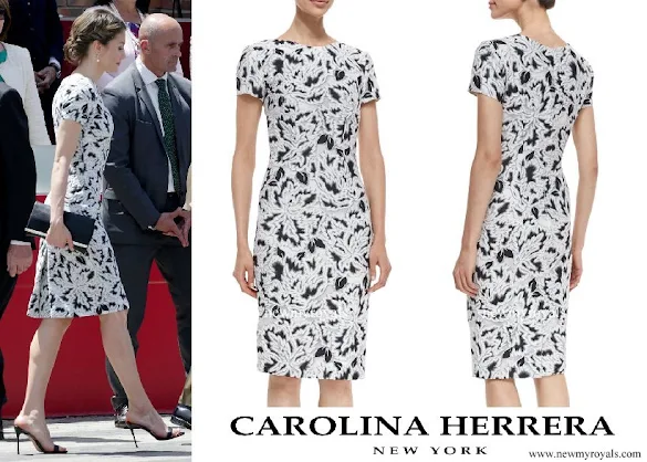 Queen Letizia wore Carolina Herrera Parrot Tulip Fil Coupe Sheath Dress