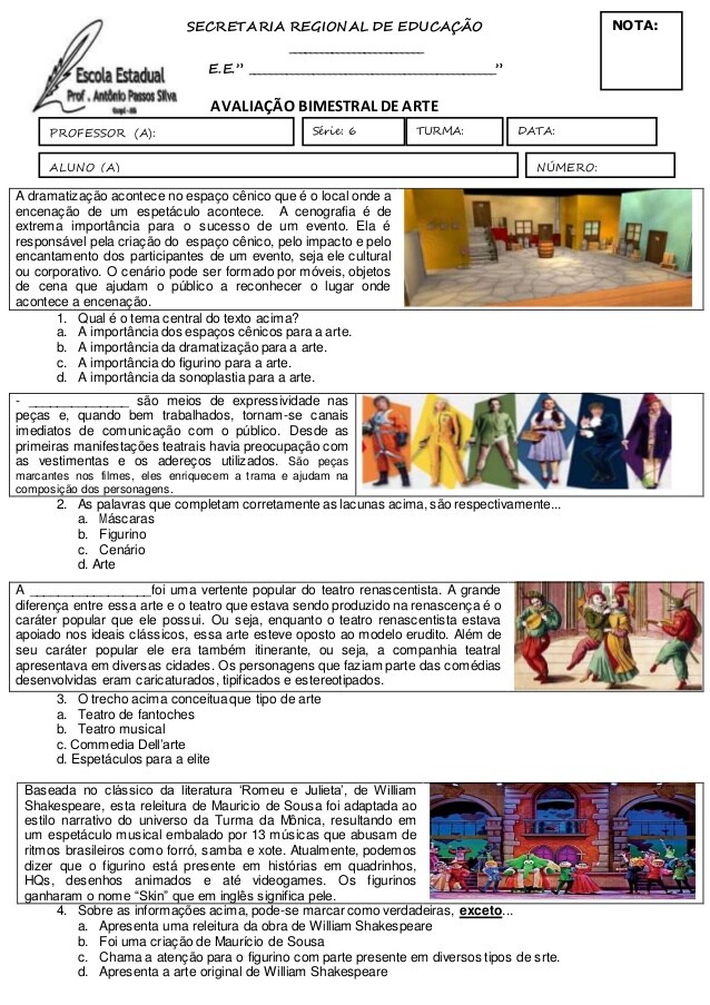 ATIVIDADES DIVERSAS CLÁUDIA Prova de Arte 6ano Elementos do Teatro PET volume 3 ATIVIDADES DIVERSAS CLÁUDIA Prova de Arte 6ano Elementos do Teatro PET volume 3