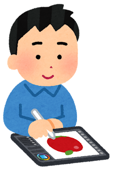 タブレットで絵を描く人のイラスト（男性）